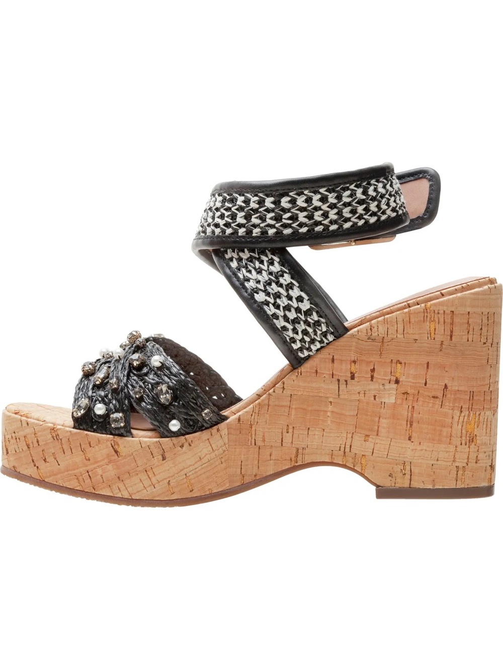 Linea Paola Varena Woven Ankle-Strap Cork Wedge Sandal - Black